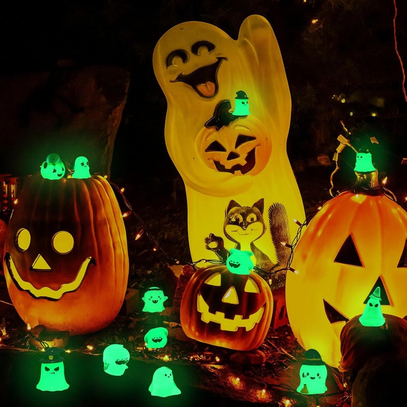 Arrowbash 40 Pcs Glow in Dark Ghost Halloween Miniature Figurines Resin Ornaments Halloween Garden Mini Landscape for Party Village Crafts Decor - Image 4